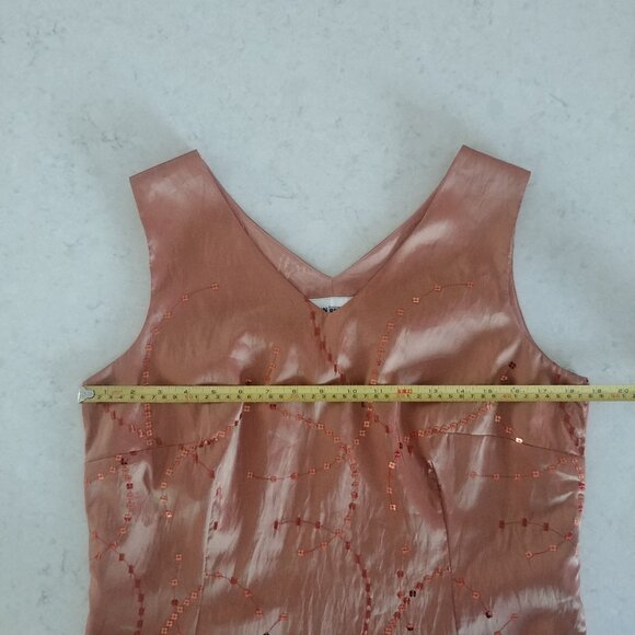 John Bentley iridescent orange midi maxi long sleeveless dress sequins 12 - Picture 11 of 16